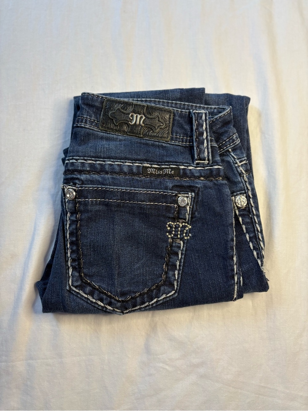 Miss Me Dark Blue Embroidered Boot Cut Jeans